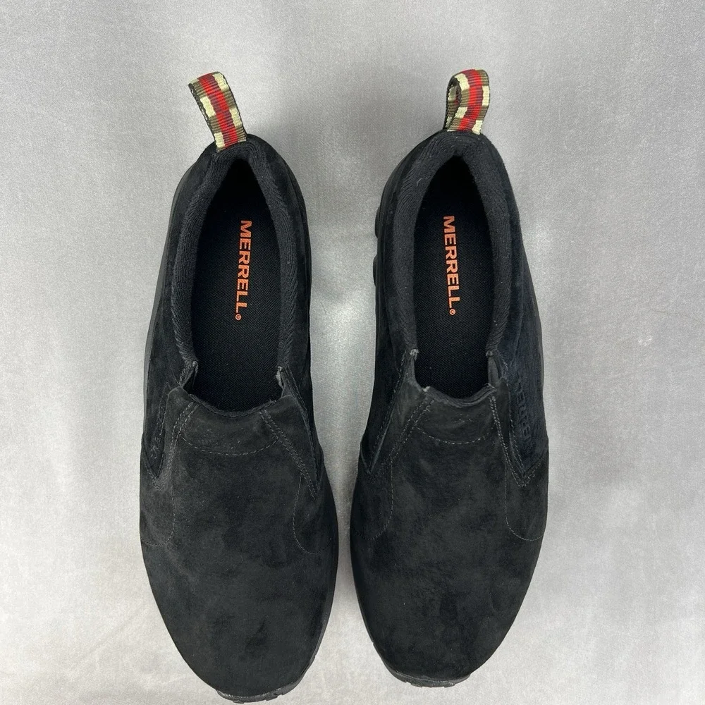 Merrell‎ Jungle Moc Shoes Mens 10.5 W Black Suede Slip On Comfort Casual J63815W